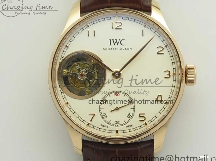 MIROTIME 0113 Portuguese Tourbillon IW5463 RG ZF Best Edition White Dial on Brown Leather Strap Stylish 7174